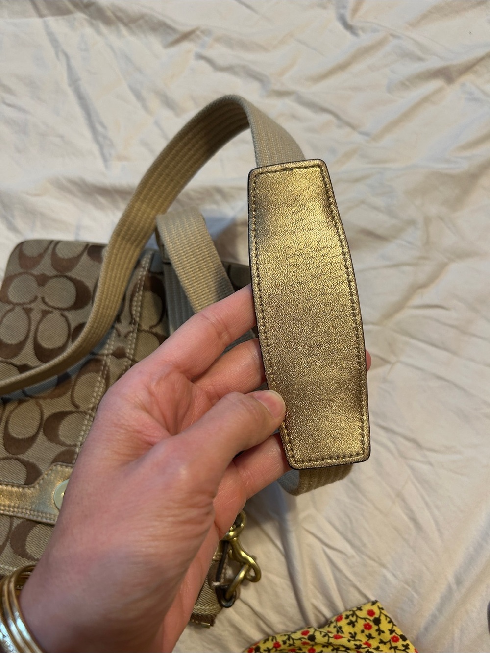 Coach Tan/Brown Signature Sateen Leather Crossbody Bag - Picture 6 of 11